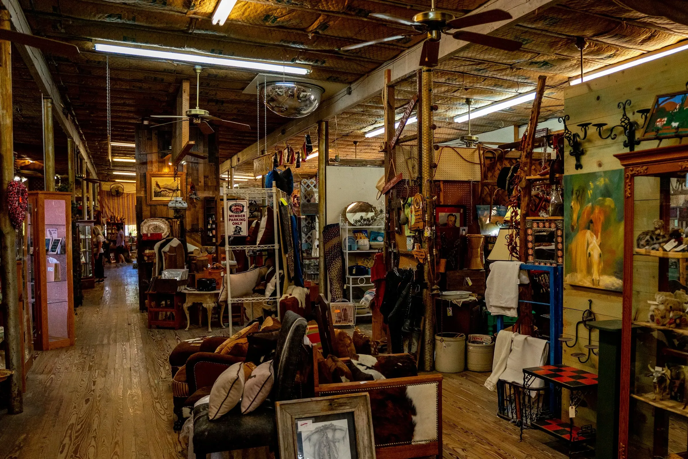 Shelves of Western antiques and ranch collectibles inside the Western Trail Antique Store