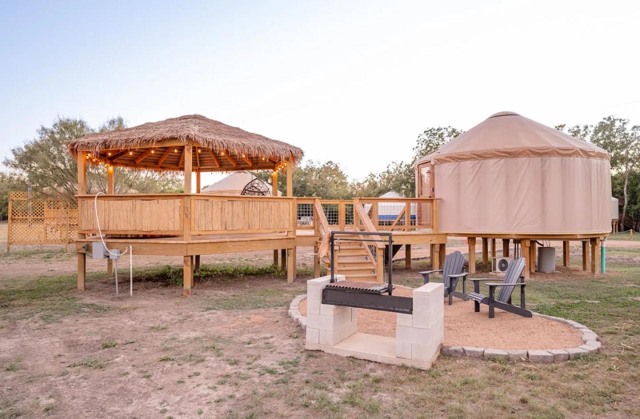 Cockatoo Yurt — full yurt and raised gazebo beside the private fire pit.